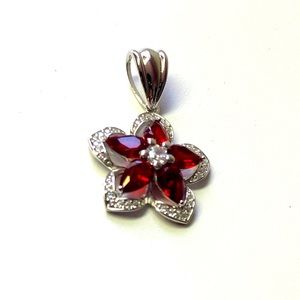 Sterling silver beautiful red flower pendant